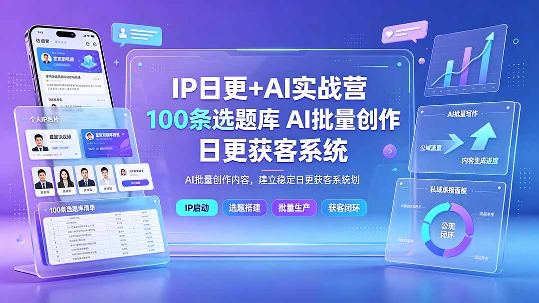 （19353期）IP日更+AI实战营：IP置顶视频制作×100条选题库搭建×10条日更规划，AI批量创作内容，建立稳定日更获客系统-翌晨科技网