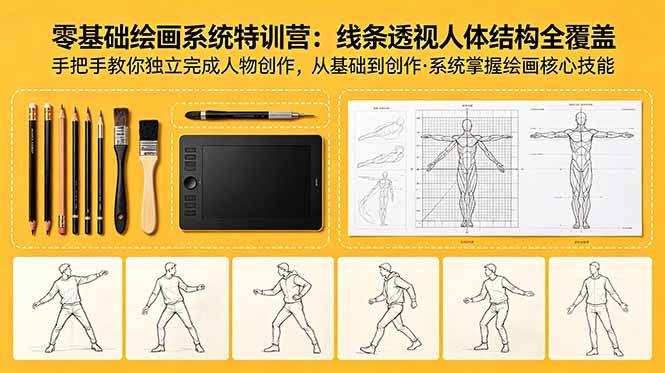 （18615期）零基础绘画系统特训营：线条透视人体结构全覆盖，手把手教你独立完成人物创作-翌晨科技网