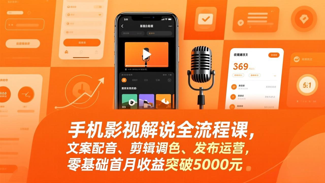 （17391期）手机影视解说全流程课，文案配音、剪辑调色、发布运营，零基础首月收益突破5000元-翌晨科技网