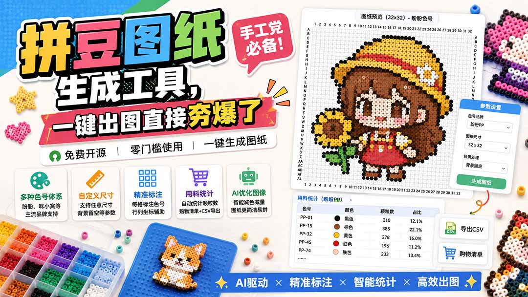 （20084期）拼豆图纸生成工具，手工党必备！一键出图直接夯爆了-翌晨科技网
