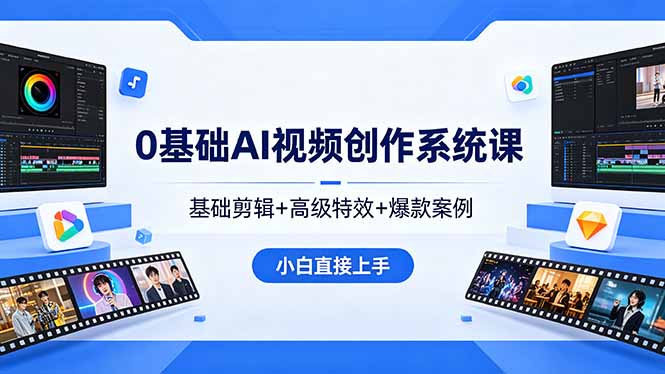 （18354期）0基础AI视频创作系统课，基础剪辑+高级特效+爆款案例，小白直接上手-翌晨科技网