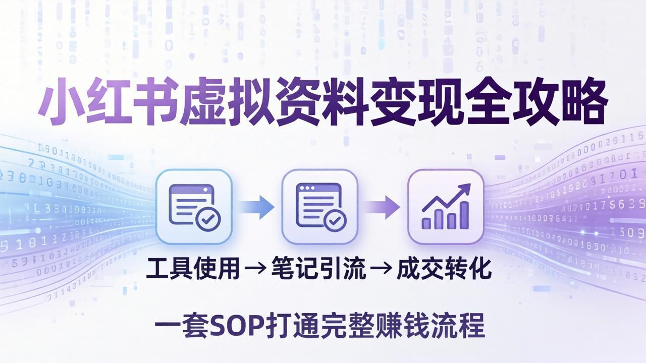 （17801期）小红书虚拟资料变现全攻略：从工具使用到笔记引流成交，一套 SOP 打通完整赚钱流程-翌晨科技网