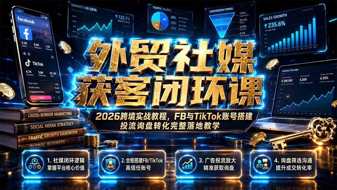（19611期）外贸社媒获客闭环课｜2026跨境实战教程，FB与TikTok账号搭建投流询盘转化完整落地教学-翌晨科技网