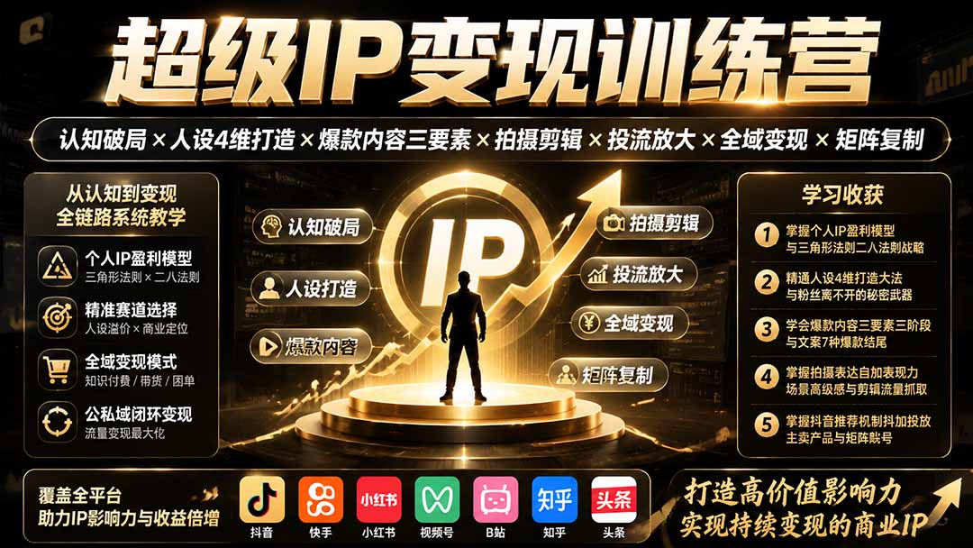 （19698期）超级IP变现训练营：认知破局×人设4维打造×爆款内容三要素×拍摄剪辑×投流放大×全域变现×矩阵复制-翌晨科技网