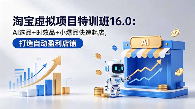 （18666期）淘宝虚拟项目特训班16.0：AI选品+时效品+小爆品快速起店，打造自动盈利店铺-翌晨科技网
