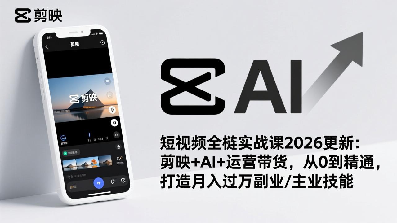 （17231期）短视频全栈实战课2026更新：剪映+AI+运营带货，从0到精通，打造月入过万副业/主业技能-翌晨科技网