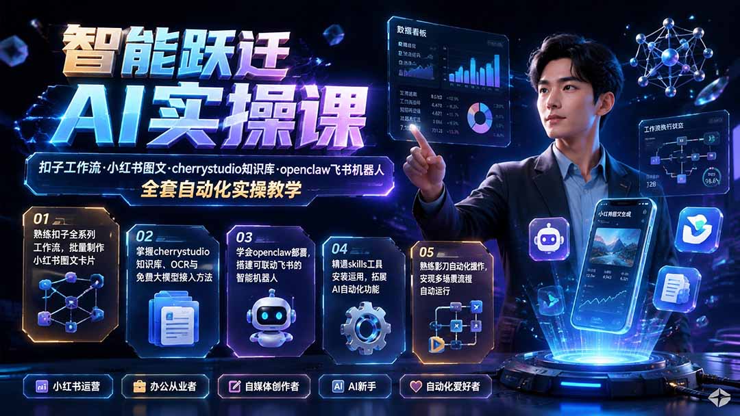 （19652期）智能跃迁 AI实操课｜扣子工作流小红书图文搭建，cherrystudio知识库openclaw飞书机器人全套自动化实操教学-翌晨科技网