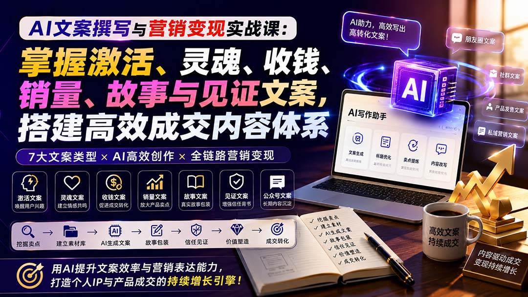 （20126期）AI文案撰写与营销变现实战课：掌握激活、灵魂、收钱、销量、故事与见证文案，搭建高效成交内容体系-翌晨科技网