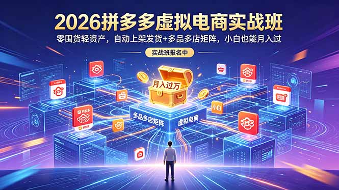 （18879期）2026拼多多虚拟电商实战班：零囤货轻资产，自动上架发货+多品多店矩阵，小白也能月入过万-翌晨科技网