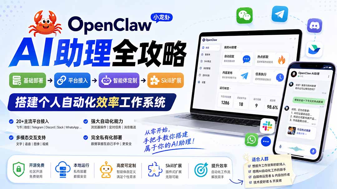 （19889期）OpenClaw AI助理全攻略：基础部署→平台接入→智能体定制→Skill扩展，搭建个人自动化效率工作系统-翌晨科技网