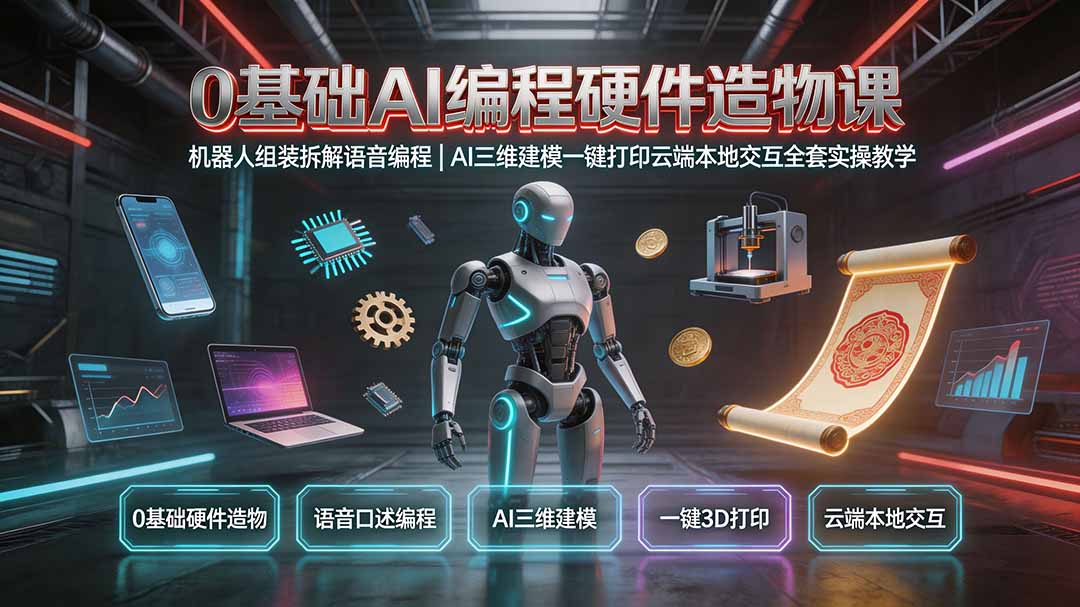 （19612期）0基础AI编程硬件造物课｜机器人组装拆解语音编程，AI三维建模一键打印云端本地交互全套实操教学-翌晨科技网