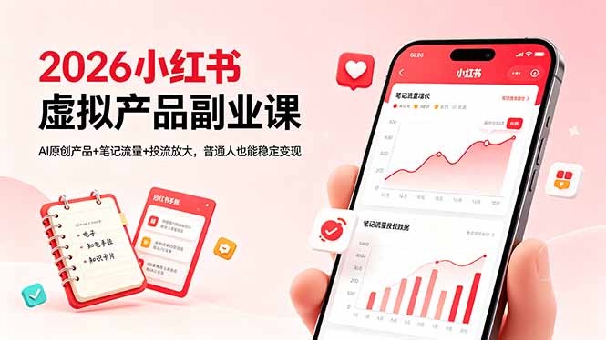（18449期）2026小红书虚拟产品副业课，AI原创产品+笔记流量+投流放大，普通人也能稳定变现-翌晨科技网