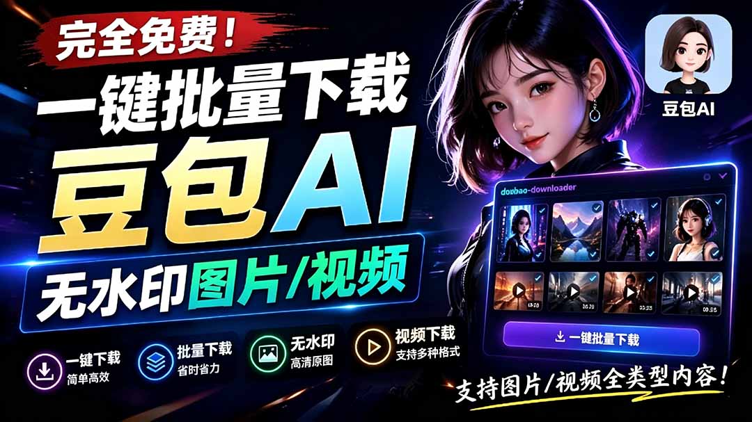 （19355期）Github最新发布！一键批量下载豆包AI无水印图片/视频，简单易用，自动解析提示词，doubao-downloader-翌晨科技网
