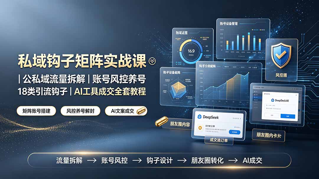 （19321期）私域钩子矩阵实战课〓公私域流量拆解｜账号风控养号｜18类引流钩子｜AI工具成交全套教程-翌晨科技网