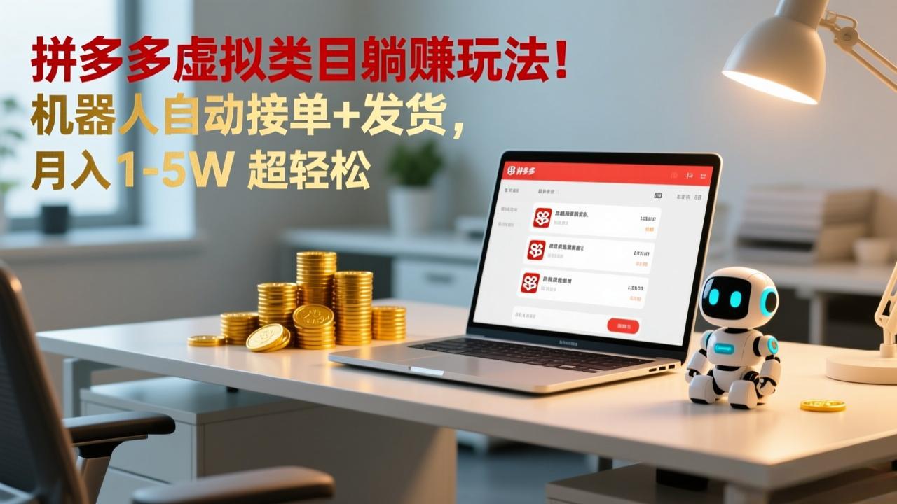 （17174期）多多虚拟类目躺赚玩法！机器人自动接单+发货，月入 1-5W 超轻松-翌晨科技网