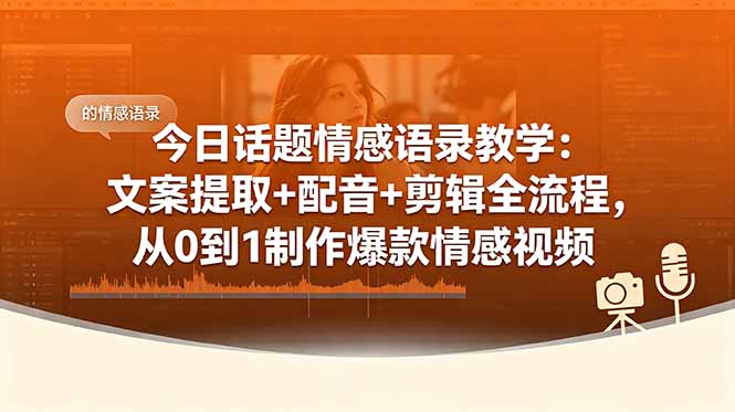 （18719期）今日话题情感语录教学：文案提取+配音+剪辑全流程，从0到1制作爆款情感视频-翌晨科技网