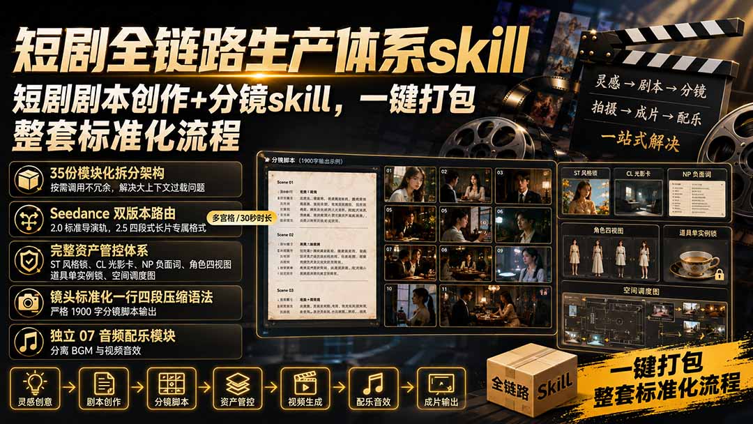（19911期）短剧全链路生产体系skill，短剧剧本创作+分镜skill，一键打包，整套标准化流程-翌晨科技网