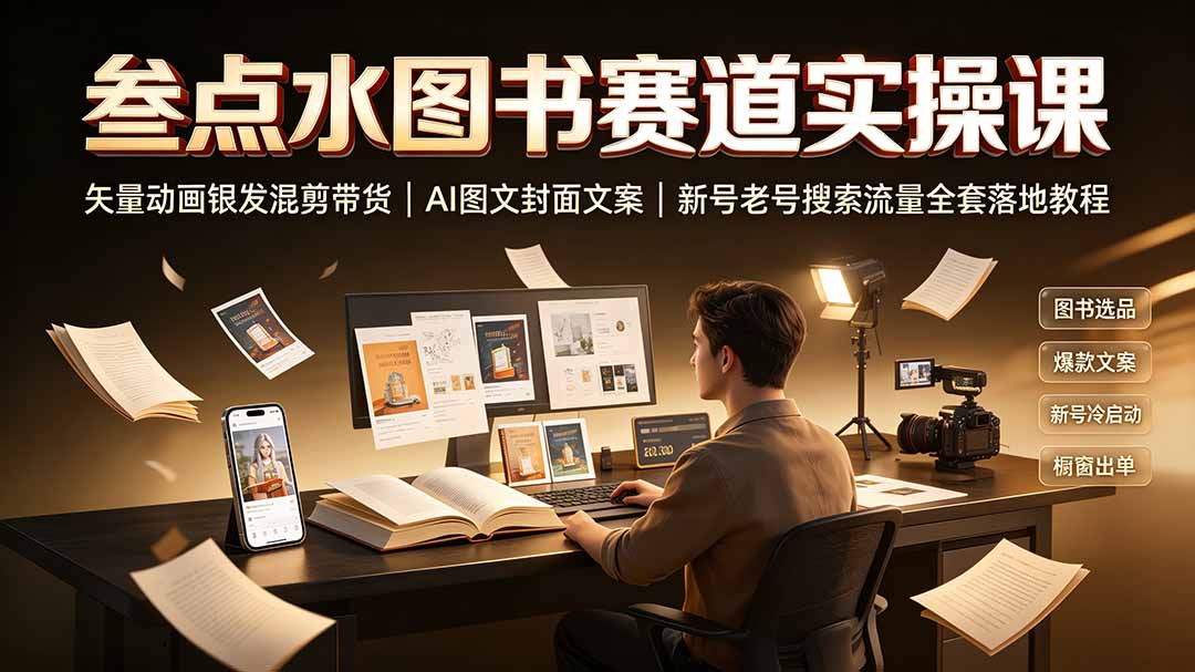 （19613期）叁点水图书赛道实操课｜矢量动画银发混剪带货，AI图文封面文案，新号老号搜索流量全套落地教程-翌晨科技网