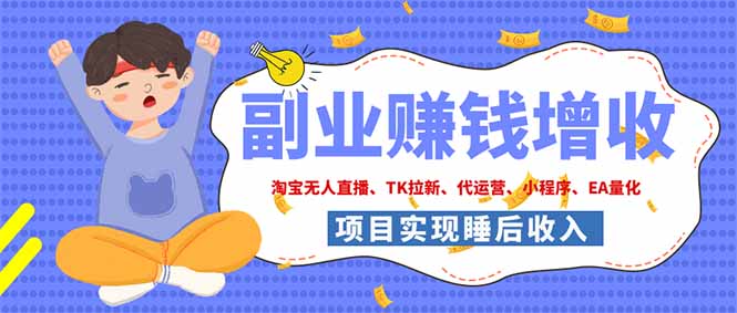 （19654期）2026年多个真实落地副业项目，手把手带你搭建被动收入管道（淘宝无人直播、海外TK拉新...-翌晨科技网
