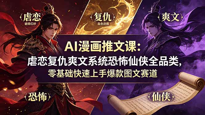 （19060期）AI漫画推文课：虐恋复仇爽文系统恐怖仙侠全品类，零基础快速上手爆款图文赛道-翌晨科技网