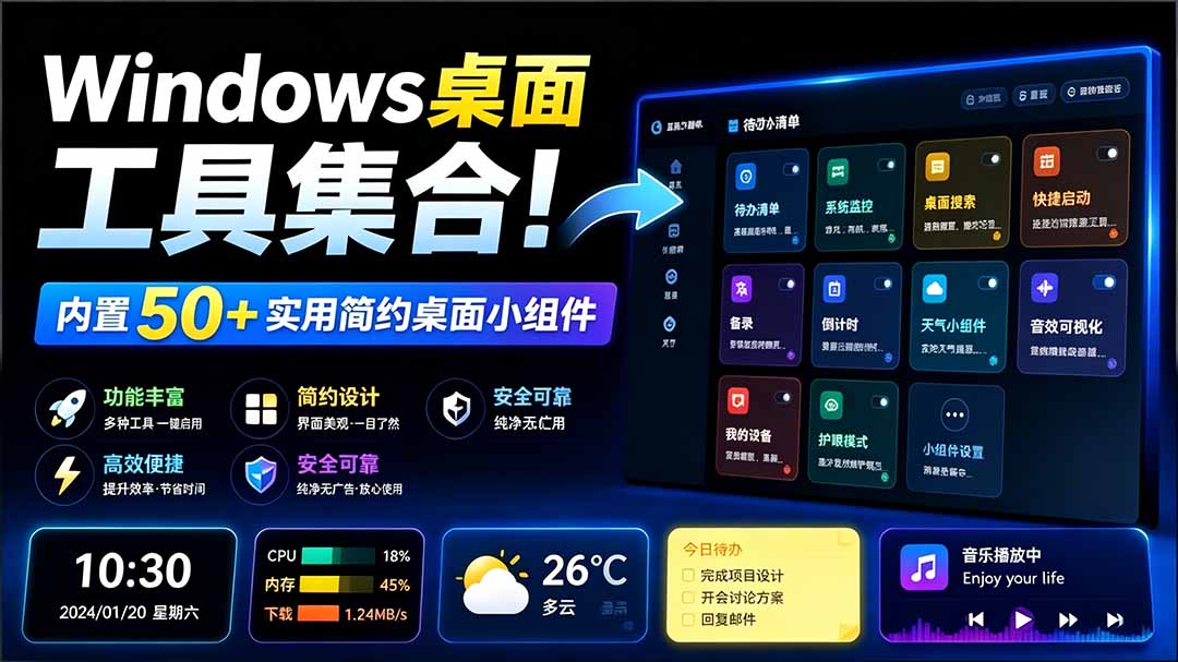 （19585期）Windows桌面工具集合！内置50+实用简约桌面小组件，含截图、录屏、翻译、天气等，多秘工具箱-翌晨科技网