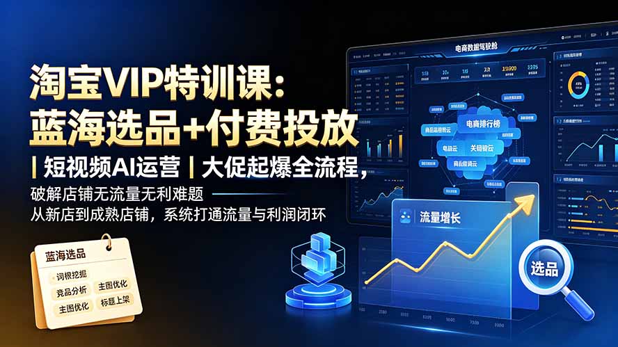 （19399期）淘宝VIP特训课：蓝海选品+付费投放｜短视频AI运营｜大促起爆全流程，破解店铺无流量无利润难题-翌晨科技网