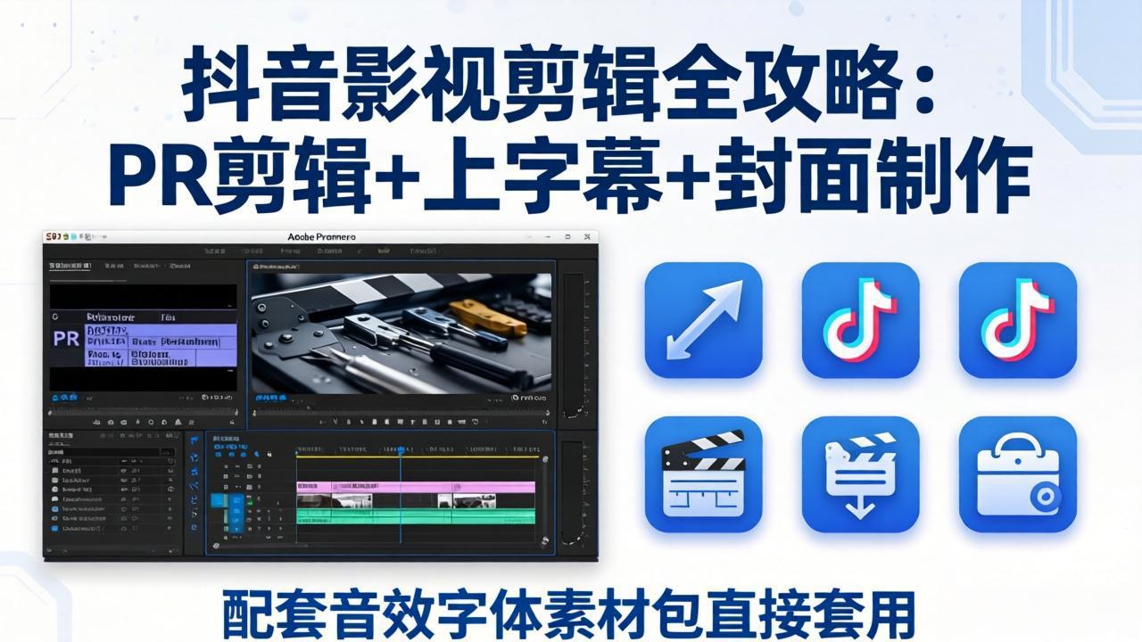 （17868期）抖音影视剪辑全攻略：PR剪辑+上字幕+封面制作，配套音效字体素材包直接套用-翌晨科技网