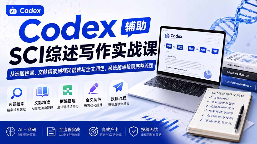 （19751期）Codex辅助SCI综述写作实战课——从选题检索、文献精读到框架搭建与全文润色，系统跑通投稿完整流程-翌晨科技网