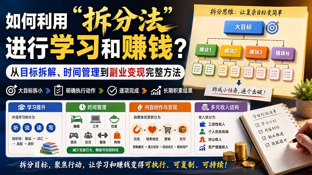（20022期）付费文章：如何利用“拆分法”进行学习和賺钱？从目标拆解、时间管理到副业变现完整方法-翌晨科技网