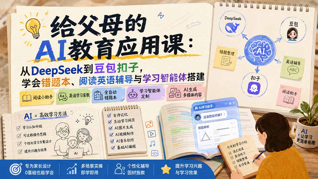 （19890期）给父母的AI教育应用课：从DeepSeek到豆包扣子，学会错题本、阅读英语辅导与学习智能体搭建-翌晨科技网