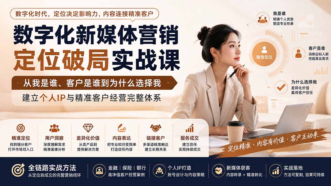 （20009期）数字化新媒体营销定位破局实战课：从我是谁、客户是谁到为什么选择我，建立个人IP与精准客户经营完整体系-翌晨科技网