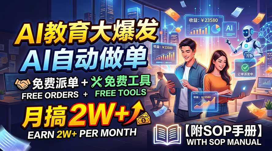 （19731期）AI教育大爆发，AI自动做单，免费派单+免费工具，月搞2W+【附SOP手册】-翌晨科技网