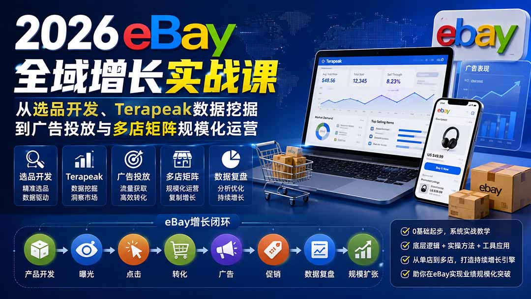 （20023期）2026-Vincent eBay全域增长实战课-无水印：从选品开发、Terapeak数据挖掘到广告投放与多店矩阵规模化运营-翌晨科技网