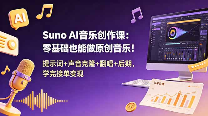 （18945期） Suno AI音乐创作课：零基础也能做原创音乐！提示词+声音克隆+翻唱+后期，学完接单变现-翌晨科技网