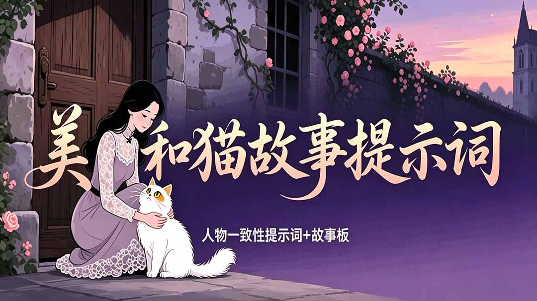 (18909期)美女和猫故事提示词,人物一致性提示词+故事板-翌晨科技网