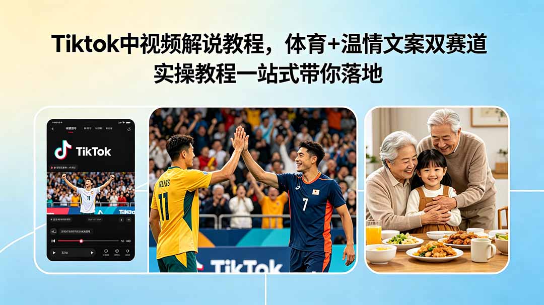 （18910期）Tiktok中视频解说教程，体育+温情文案双赛道实操教程一站式带你落地-翌晨科技网