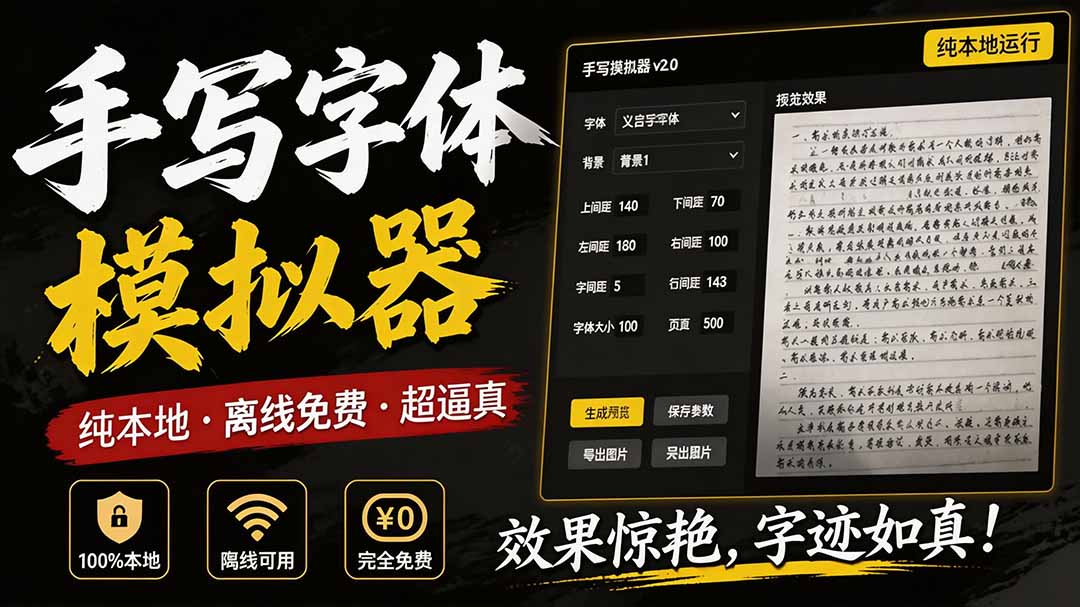 （19810期）罚抄神器！罚抄10万字都不在怕了，手写字体模拟生成器，附带新整理背景图和字体，纯本地离线运行-翌晨科技网