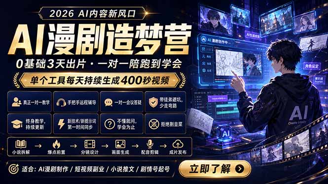 （18568期）AI漫剧造梦营：0基础3天出片，单个工具每天持续生成400秒视频-翌晨科技网