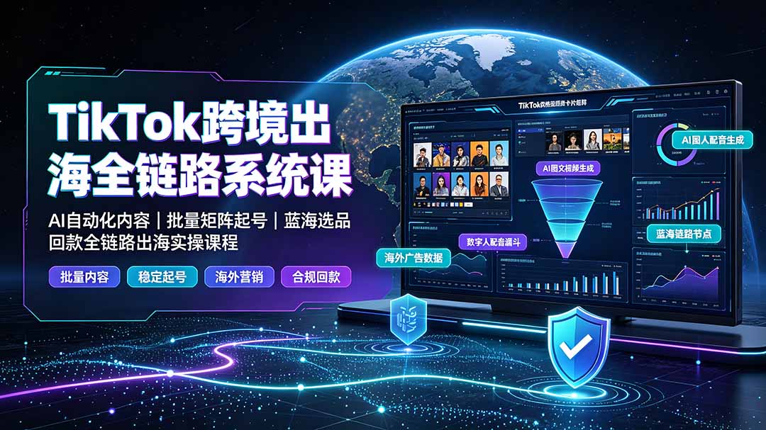 （19425期）TikTok跨境出海全链路系统课-2026年7月：AI自动化内容｜批量矩阵起号｜蓝海选品回款全链路出海实操课程-翌晨科技网