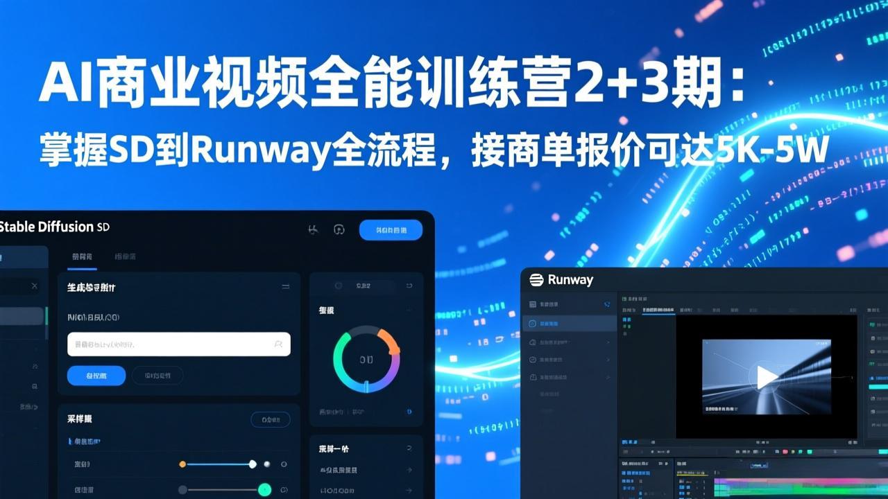 （17235期）AI商业视频全能训练营2+3期：掌握SD到Runway全流程，接商单报价可达5K-5W-翌晨科技网