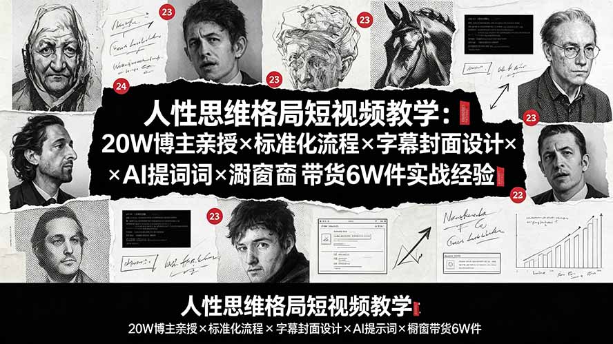 (19538期)人性思维格局短视频教学:20W博主亲授×标准化流程×字幕封面设计×AI提示词×橱窗带货6W件实战经验-翌晨科技网