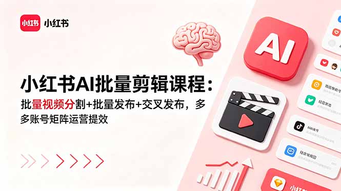 （18959期）小红书AI批量剪辑课程：批量视频分割+批量发布+交叉发布，多账号矩阵运营提效-翌晨科技网