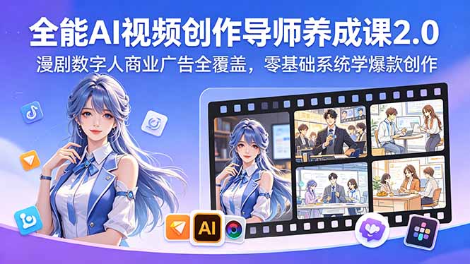（18505期）全能AI视频创作导师养成课2.0，漫剧数字人商业广告全覆盖，零基础系统学爆款创作-翌晨科技网