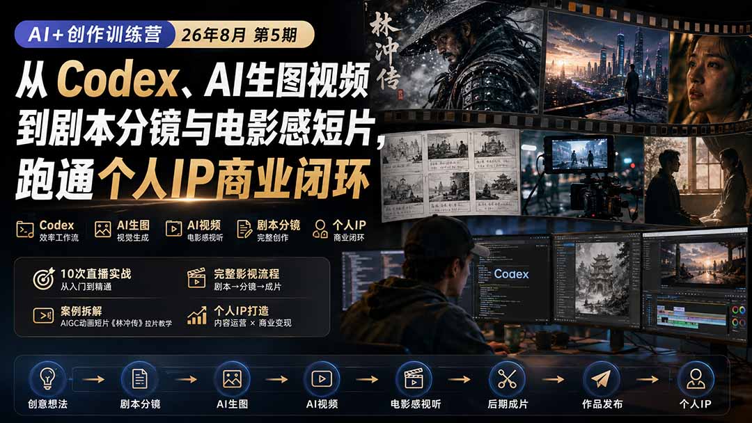 （20145期）AI+创作训练营26年8月第5期：从Codex、AI生图视频到剧本分镜与电影感短片，跑通个人IP商业闭环-翌晨科技网
