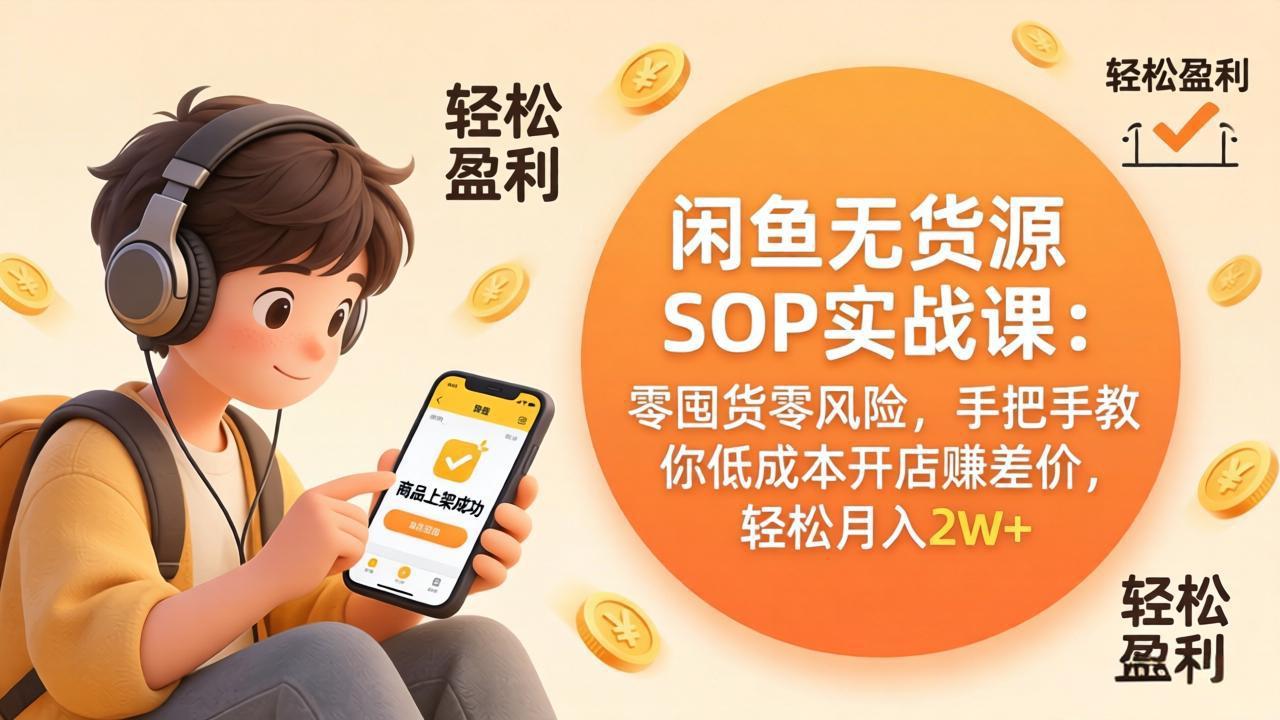（17838期）闲鱼无货源SOP实战课：零囤货零风险，手把手教你低成本开店赚差价，轻松月入2w+-翌晨科技网