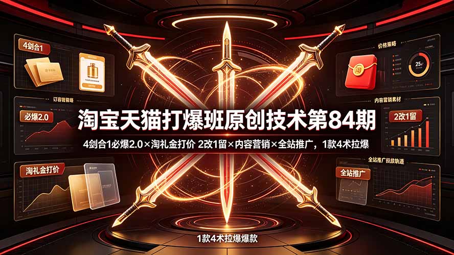 （19428期） 淘宝天猫打爆班原创技术第84期：4剑合1必爆2.0×淘礼金打价×2改1留×内容营销×全站推广，1款4术拉爆-翌晨科技网