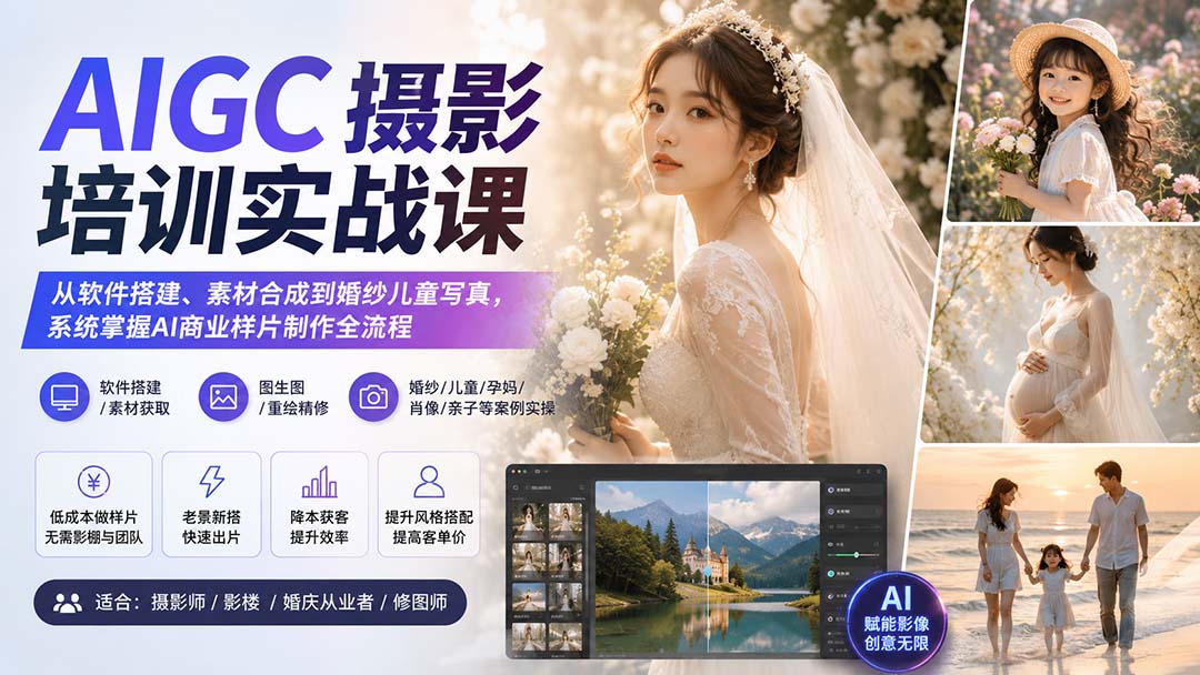 （20161期）AIGC摄影培训实战课：从软件搭建、素材合成到婚纱儿童写真，系统掌握AI商业样片制作全流程-翌晨科技网