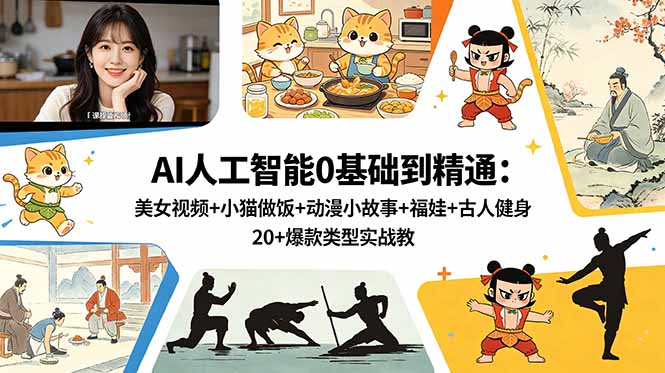 （18685期）AI人工智能0基础到精通：美女视频+小猫做饭+动漫小故事+福娃+古人健身，20+爆款类型实战教学-翌晨科技网