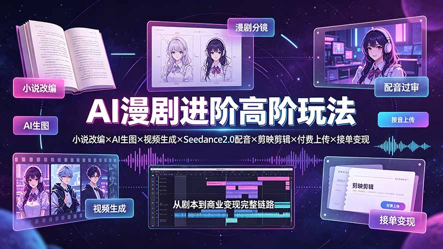 （19430期）AI漫剧进阶高阶玩法：小说改编×AI生图×视频生成×Seedance2.0配音×剪映剪辑×付费上传×接单变现-翌晨科技网