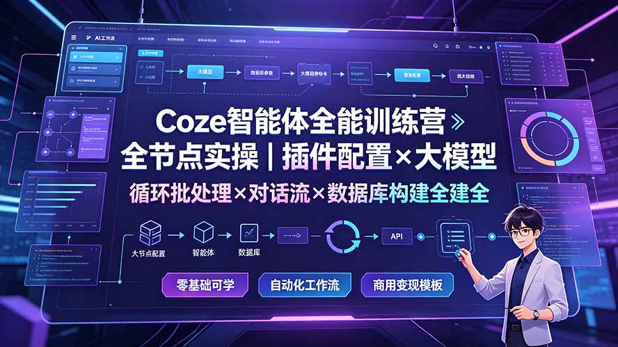 （19324期）Coze智能体全能训练营：全节点实操｜插件配置×大模型×循环批处理×对话流×数据库构建全教学-翌晨科技网